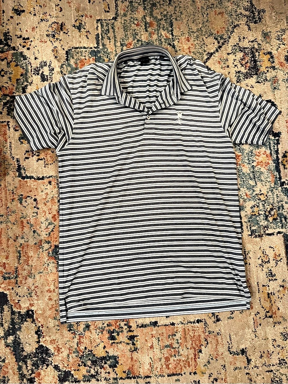 Dunning Golf Striped Cotton Polo in Gray & White Size Medium